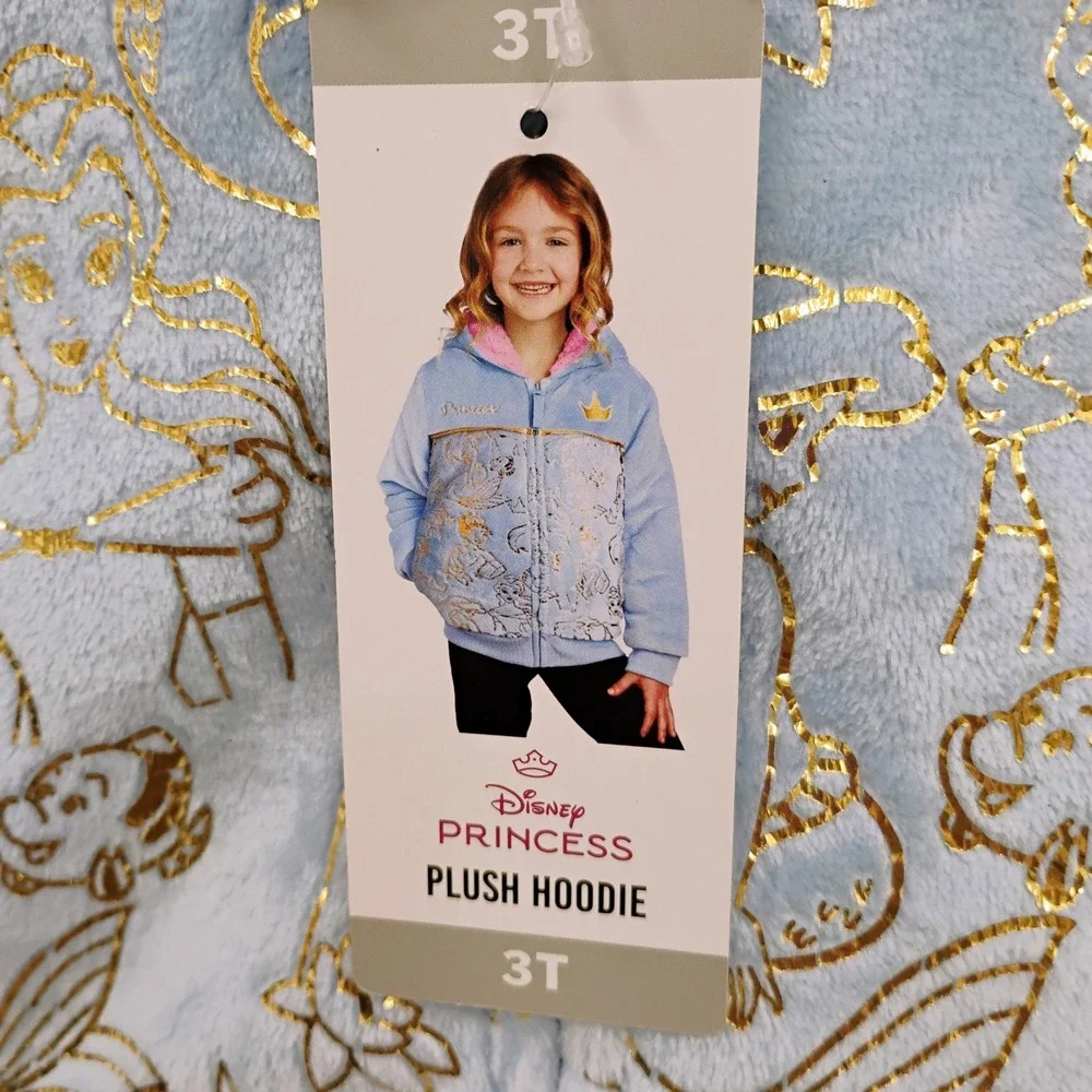 Disney Princess Jacket Coat Girls Toddler Hoodie Light Blue Gold Pink Sherpa  3T